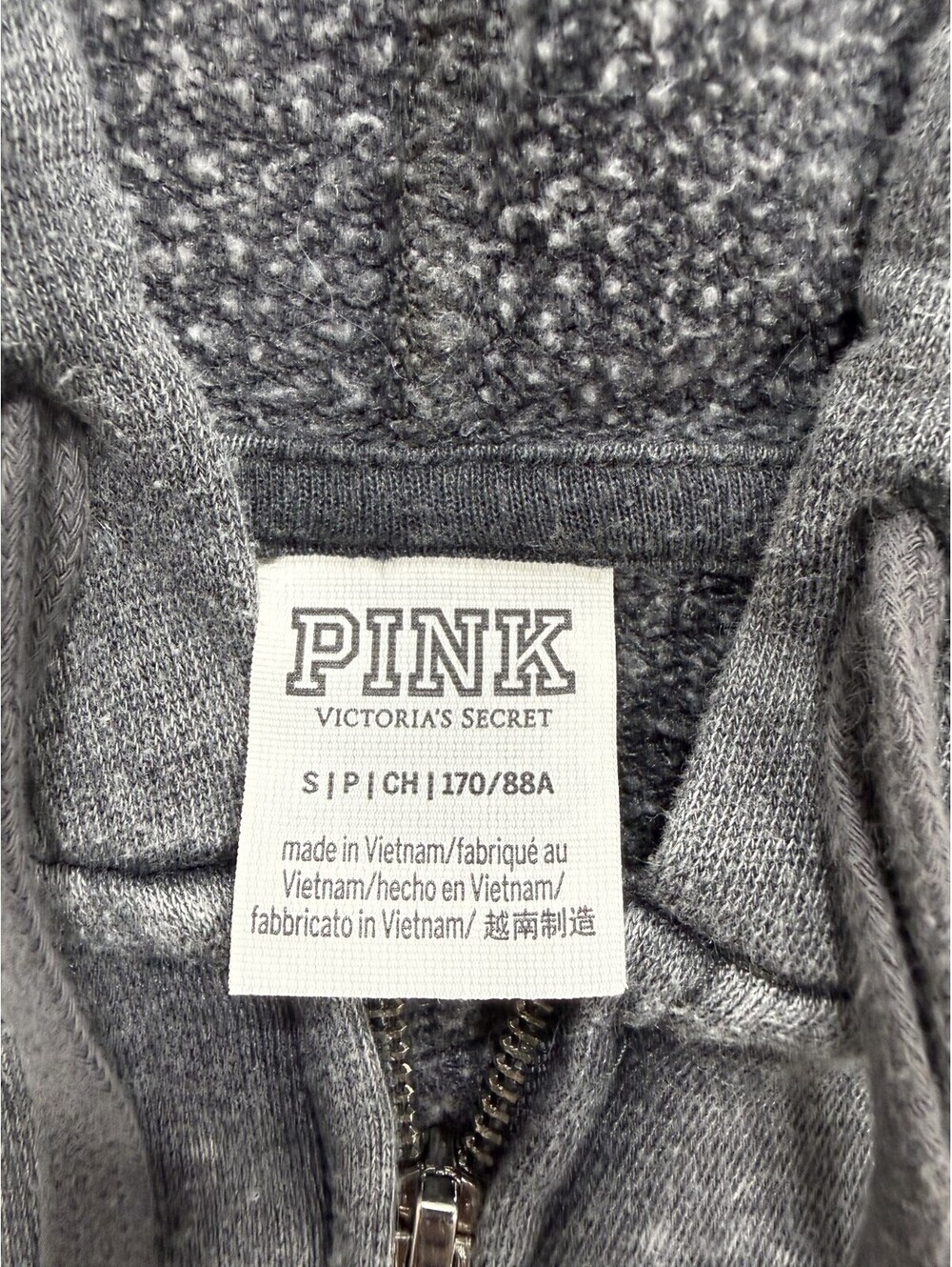 PINK Victorias Secret Womens S Gray Acid Wash Sherpa Lined Full Zip Hoodie - Picture 6 of 11